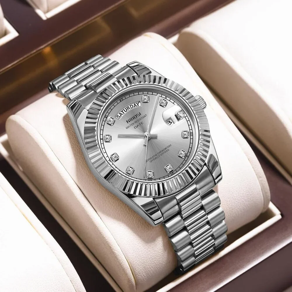 Men's All Silver Stainless Steel Analog Classic Design Stylish Wrist Dress Watch